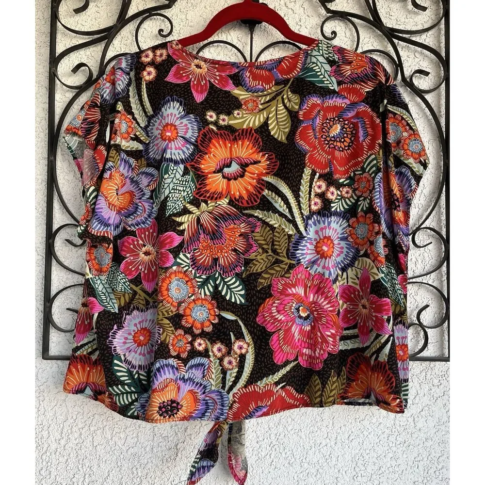 Torrid Challis Dolman Tie Front Crop Top - Size 0/ Large - Multicolored - Picture 8 of 11